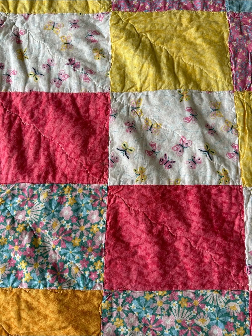 Vintage Handmade Toddler Quilt Blanket Throw Cotton Patchwork